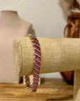 925 Sterling Silver Gold Plated Ruby Triple Stone All Around Bracelet
