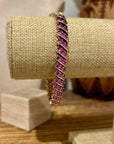 925 Sterling Silver Gold Plated Ruby Triple Stone All Around Bracelet