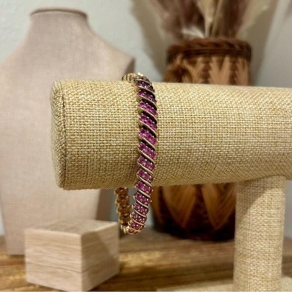 925 Sterling Silver Gold Plated Ruby Triple Stone All Around Bracelet