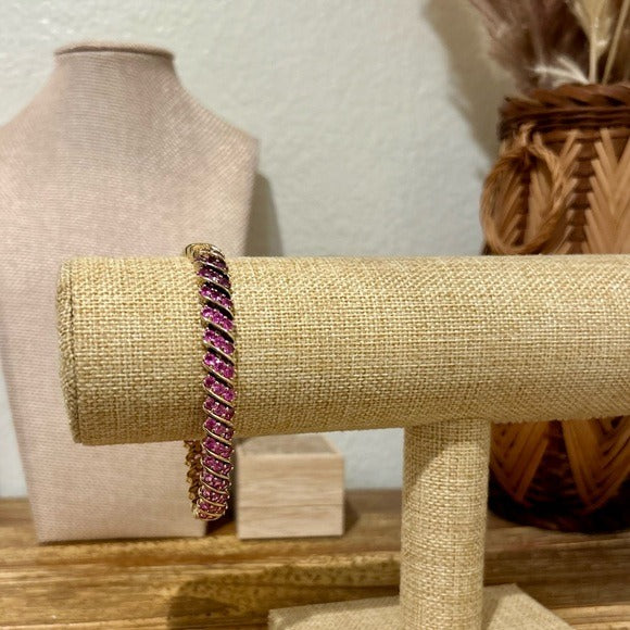 925 Sterling Silver Gold Plated Ruby Triple Stone All Around Bracelet