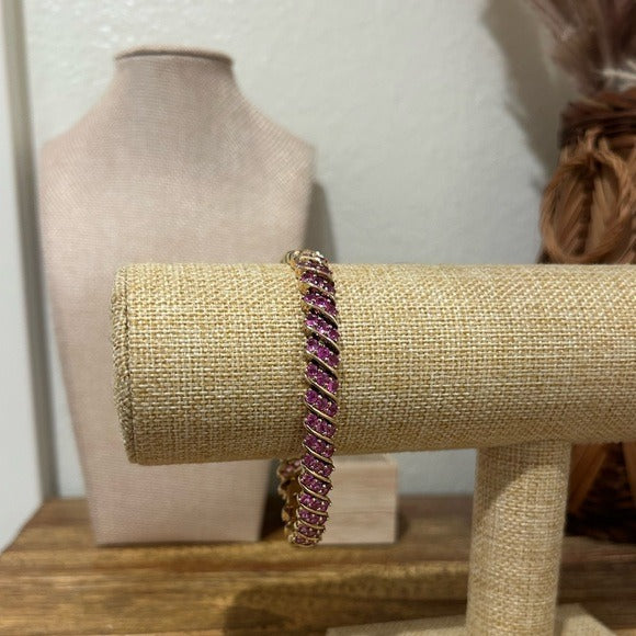 925 Sterling Silver Gold Plated Ruby Triple Stone All Around Bracelet