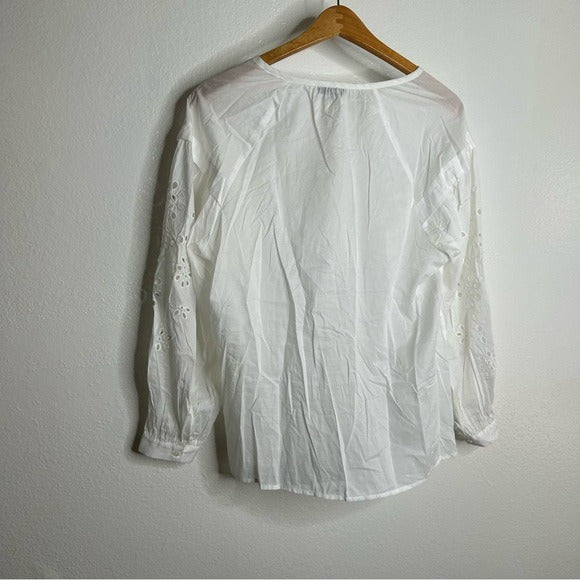 Rails 100% Cotton Dari Eyelet Long Sleeve White Blouse