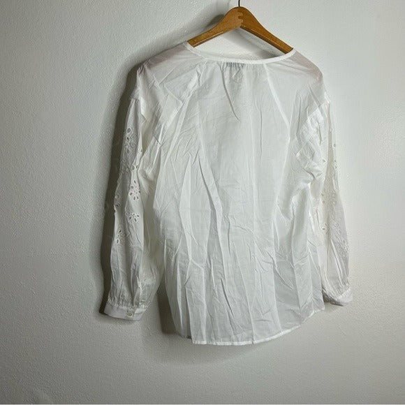 Rails 100% Cotton Dari Eyelet Long Sleeve White Blouse