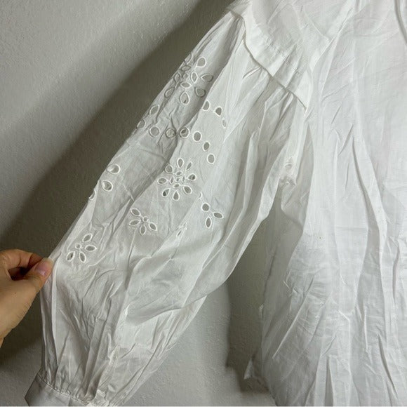 Rails 100% Cotton Dari Eyelet Long Sleeve White Blouse