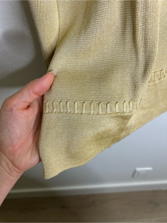 Saks Fifth Avenue 100% Silk Knit Textured Gold Tan Button Down Cardigan Sweater