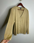 Saks Fifth Avenue 100% Silk Knit Textured Gold Tan Button Down Cardigan Sweater