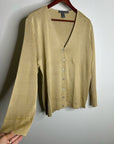 Saks Fifth Avenue 100% Silk Knit Textured Gold Tan Button Down Cardigan Sweater