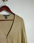 Saks Fifth Avenue 100% Silk Knit Textured Gold Tan Button Down Cardigan Sweater