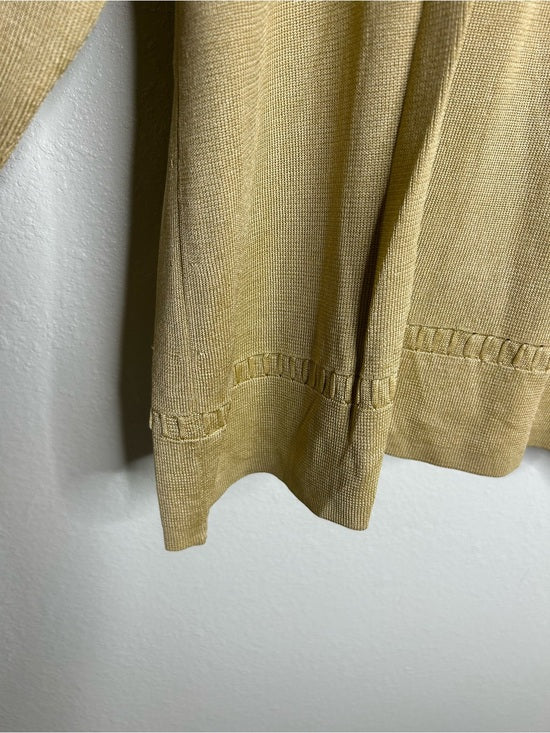 Saks Fifth Avenue 100% Silk Knit Textured Gold Tan Button Down Cardigan Sweater