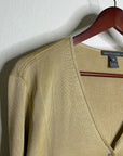 Saks Fifth Avenue 100% Silk Knit Textured Gold Tan Button Down Cardigan Sweater