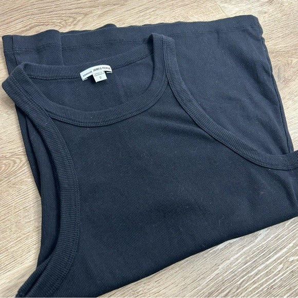 James Perse James Perse 100% Cotton Black Ribbed High Scoop Neck Tank Top - Cotton