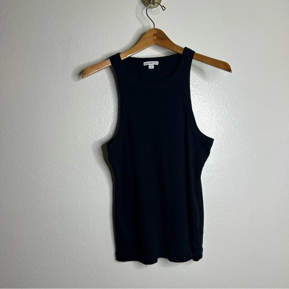 James Perse James Perse 100% Cotton Black Ribbed High Scoop Neck Tank Top - Cotton
