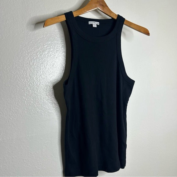 James Perse James Perse 100% Cotton Black Ribbed High Scoop Neck Tank Top - Cotton