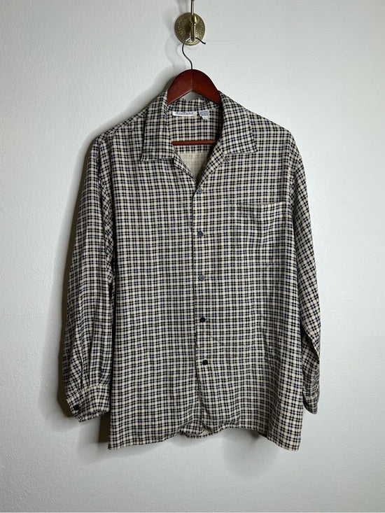 Ann Taylor Vintage Ann Taylor 100% Silk Checkered Oversized Button Down Long Sleeve Top - Silk