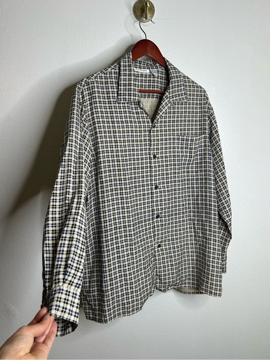 Ann Taylor Vintage Ann Taylor 100% Silk Checkered Oversized Button Down Long Sleeve Top - Silk