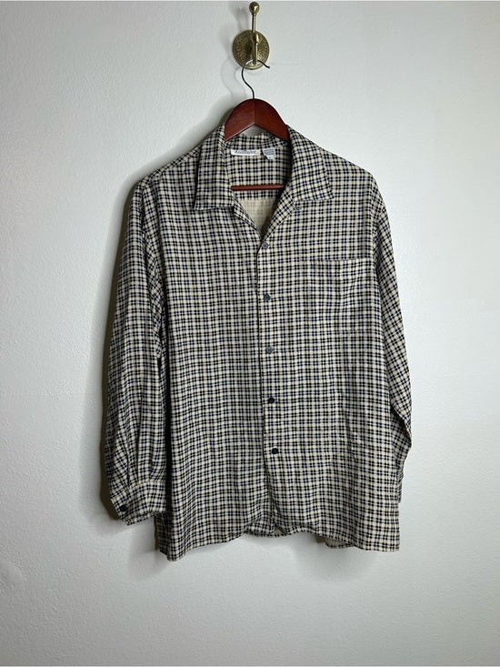 Ann Taylor Vintage Ann Taylor 100% Silk Checkered Oversized Button Down Long Sleeve Top - Silk