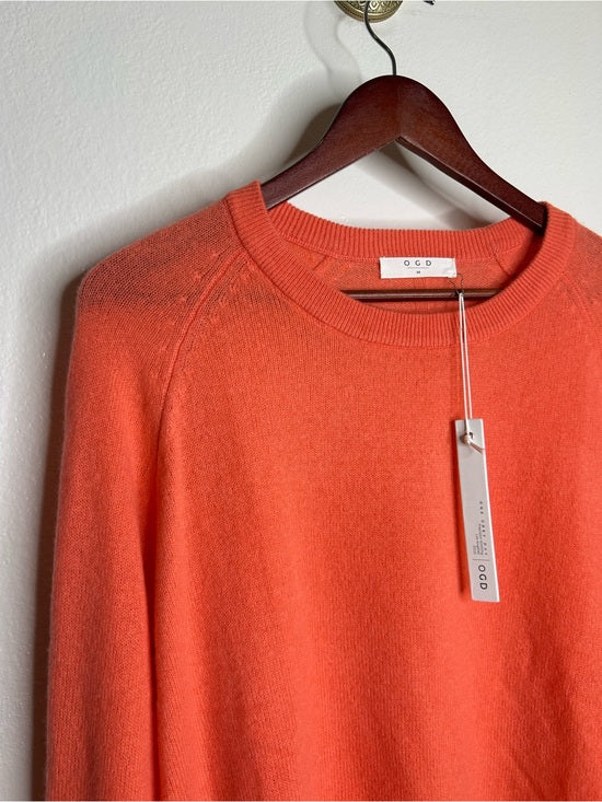 One Grey Day 100% Cashmere Sloan Bright Coral Lightweight Pullover Sweater