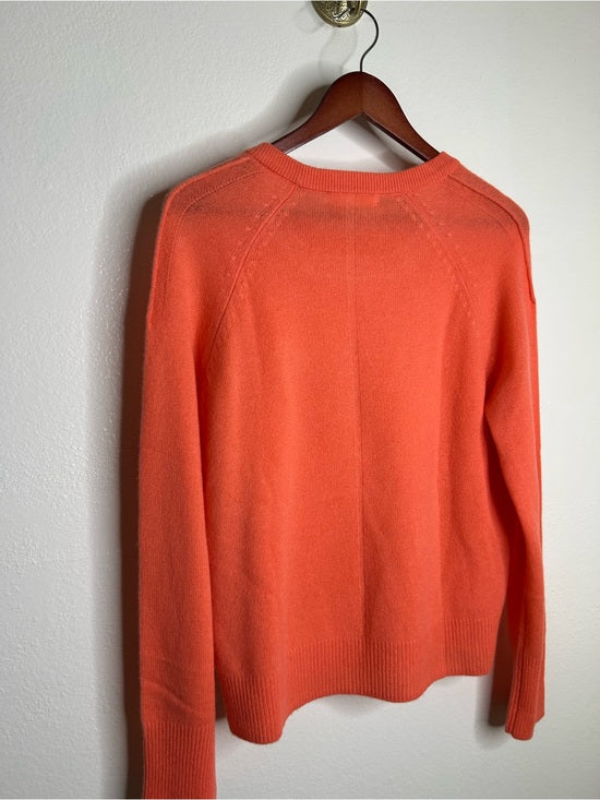 One Grey Day 100% Cashmere Sloan Bright Coral Lightweight Pullover Sweater