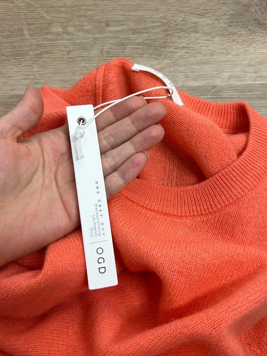 One Grey Day 100% Cashmere Sloan Bright Coral Lightweight Pullover Sweater