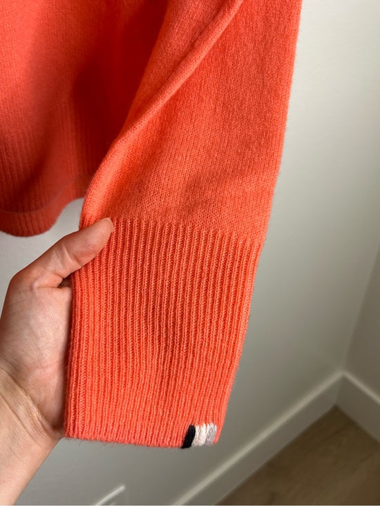 One Grey Day 100% Cashmere Sloan Bright Coral Lightweight Pullover Sweater