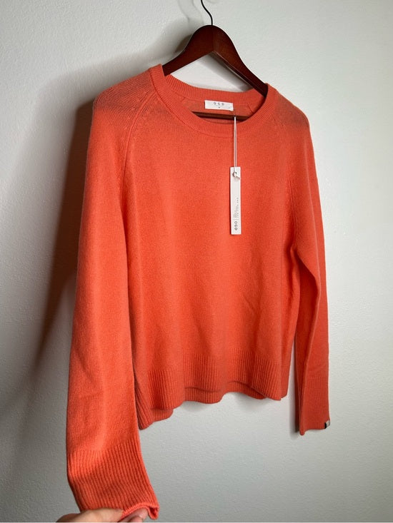One Grey Day One Grey Day 100% Cashmere Sloan Bright Coral Lightweight Pullover Sweater - Cashmere