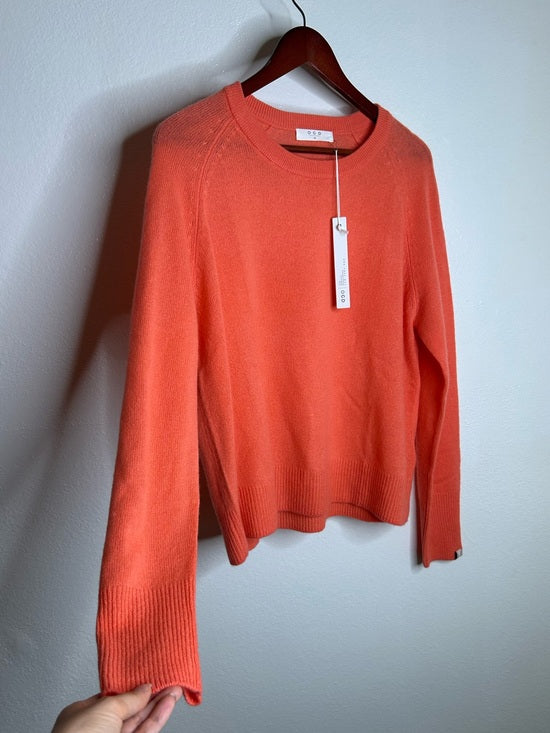 One Grey Day One Grey Day 100% Cashmere Sloan Bright Coral Lightweight Pullover Sweater - Cashmere