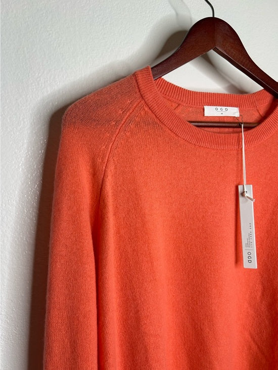 One Grey Day One Grey Day 100% Cashmere Sloan Bright Coral Lightweight Pullover Sweater - Cashmere