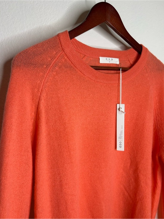 One Grey Day One Grey Day 100% Cashmere Sloan Bright Coral Lightweight Pullover Sweater - Cashmere