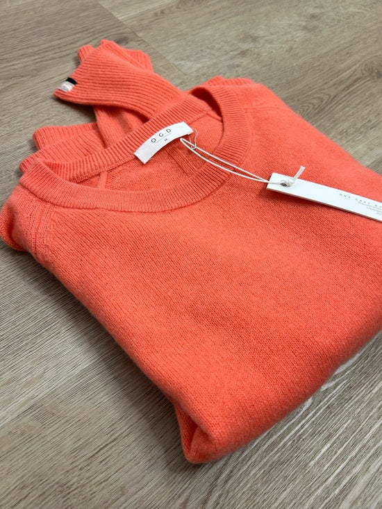 One Grey Day One Grey Day 100% Cashmere Sloan Bright Coral Lightweight Pullover Sweater - Cashmere