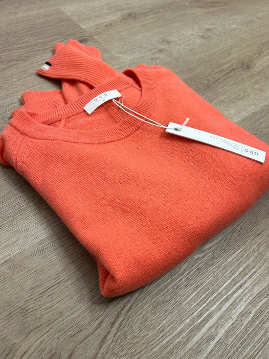 One Grey Day 100% Cashmere Sloan Bright Coral Lightweight Pullover Sweater