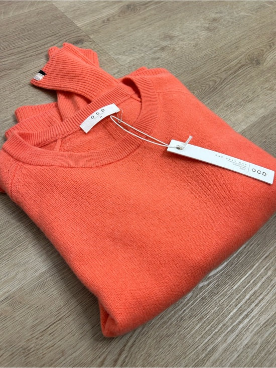 One Grey Day 100% Cashmere Sloan Bright Coral Lightweight Pullover Sweater