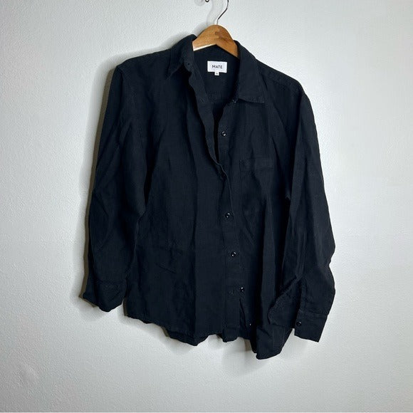 MATE the Label MATE 100% Organic Linen Black Button Down Oversized Long Sleeve Shirt - Linen