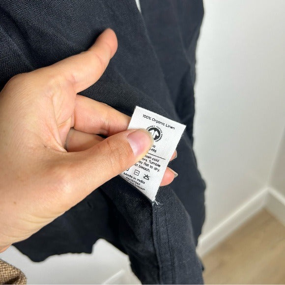 MATE 100% Organic Linen Black Button Down Oversized Long Sleeve Shirt