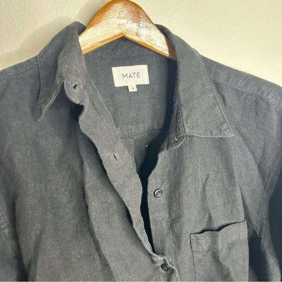 MATE the Label MATE 100% Organic Linen Black Button Down Oversized Long Sleeve Shirt - Linen