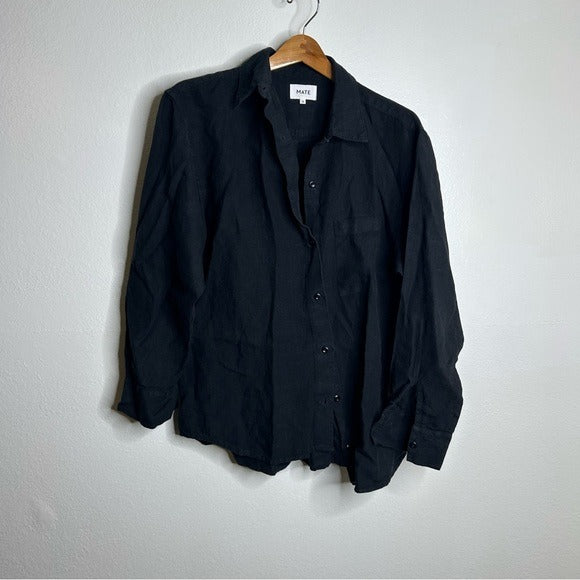 MATE the Label MATE 100% Organic Linen Black Button Down Oversized Long Sleeve Shirt - Linen