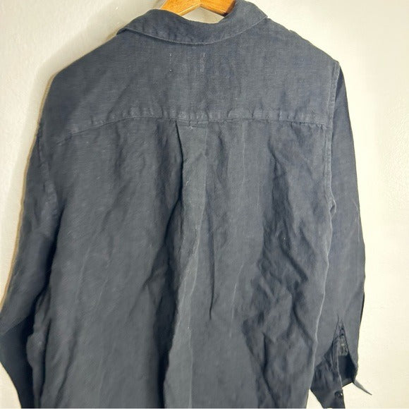 MATE the Label MATE 100% Organic Linen Black Button Down Oversized Long Sleeve Shirt - Linen