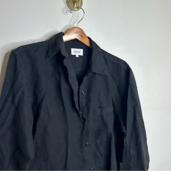 MATE the Label MATE 100% Organic Linen Black Button Down Oversized Long Sleeve Shirt - Linen