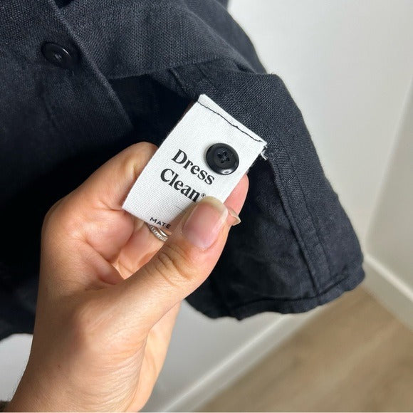 MATE 100% Organic Linen Black Button Down Oversized Long Sleeve Shirt