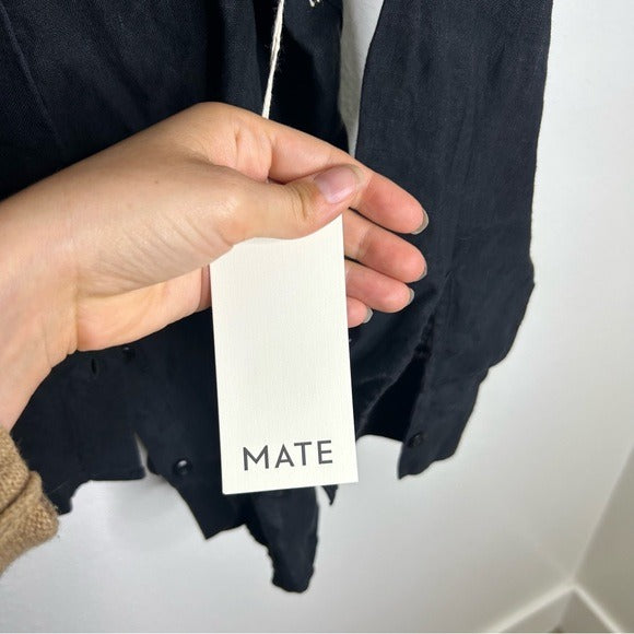 MATE 100% Organic Linen Black Button Down Oversized Long Sleeve Shirt