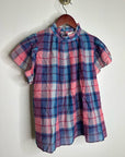 Trovata 100% Cotton Carla High Neck Pink Blue Plaid Short Sleeve Blouse Top