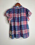 Trovata 100% Cotton Carla High Neck Pink Blue Plaid Short Sleeve Blouse Top