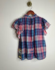 Trovata 100% Cotton Carla High Neck Pink Blue Plaid Short Sleeve Blouse Top