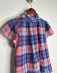 Trovata 100% Cotton Carla High Neck Pink Blue Plaid Short Sleeve Blouse Top