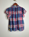 Trovata 100% Cotton Carla High Neck Pink Blue Plaid Short Sleeve Blouse Top
