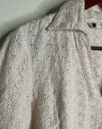 Carol Little 100% Linen Woven Cream Eyelet Bell Sleeve V - Neck Long Sleeve Top