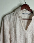 Carol Little 100% Linen Woven Cream Eyelet Bell Sleeve V - Neck Long Sleeve Top