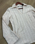Carol Little 100% Linen Woven Cream Eyelet Bell Sleeve V - Neck Long Sleeve Top
