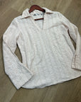 Carol Little 100% Linen Woven Cream Eyelet Bell Sleeve V - Neck Long Sleeve Top