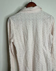 Carol Little 100% Linen Woven Cream Eyelet Bell Sleeve V - Neck Long Sleeve Top