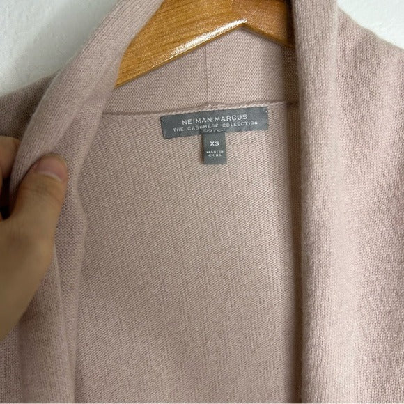 Neiman Marcus 100% Cashmere Pale Pink Waterfall Drape Style Cardigan Sweater